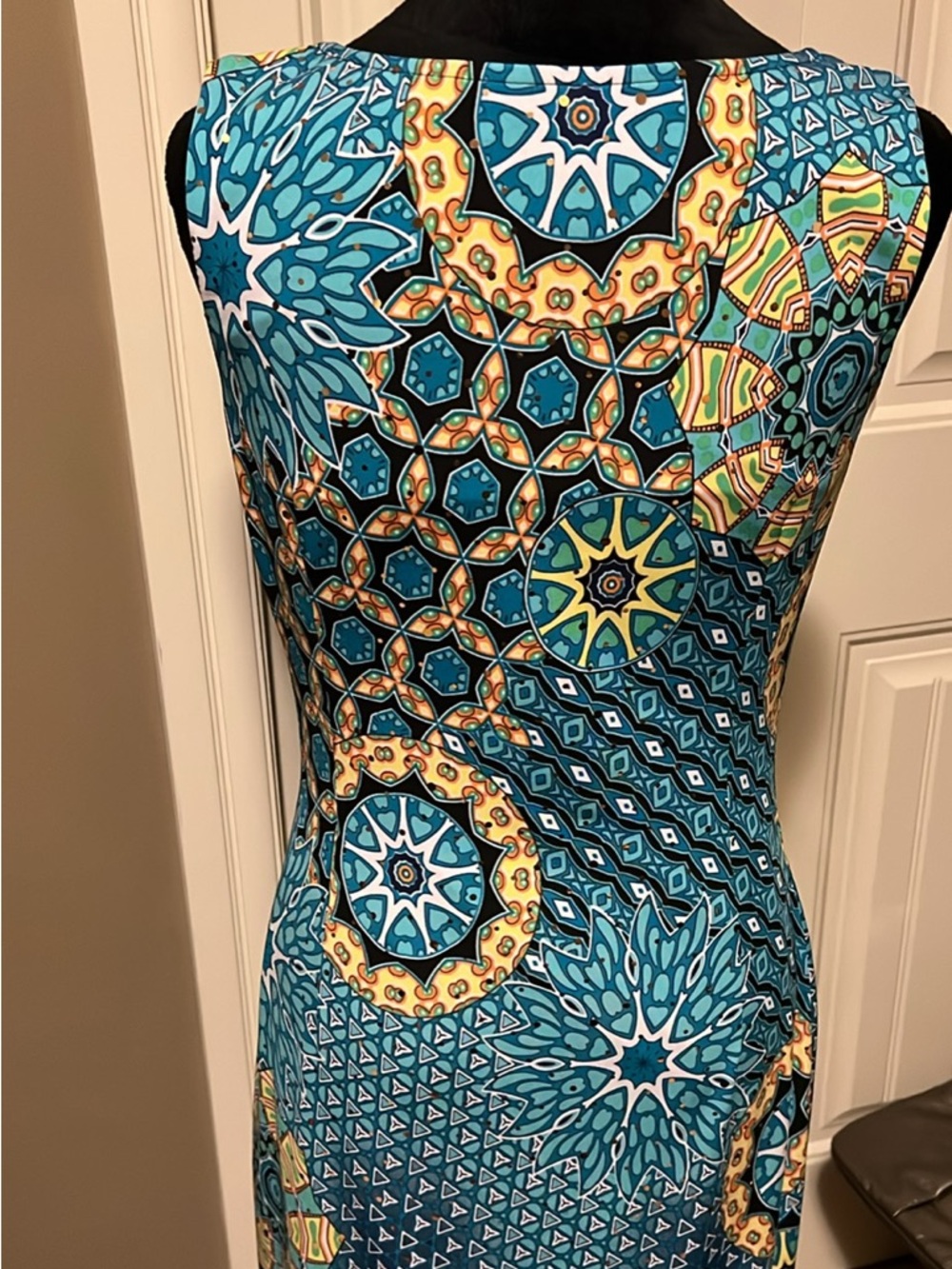 Joseph Ribkoff Teal and Yellow Geo-Print Maxi Dress